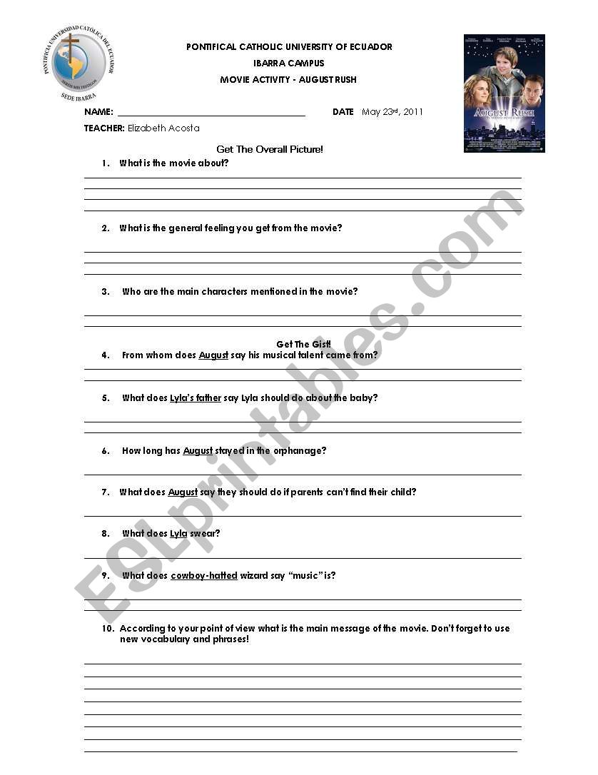 MOvie activitu worksheet