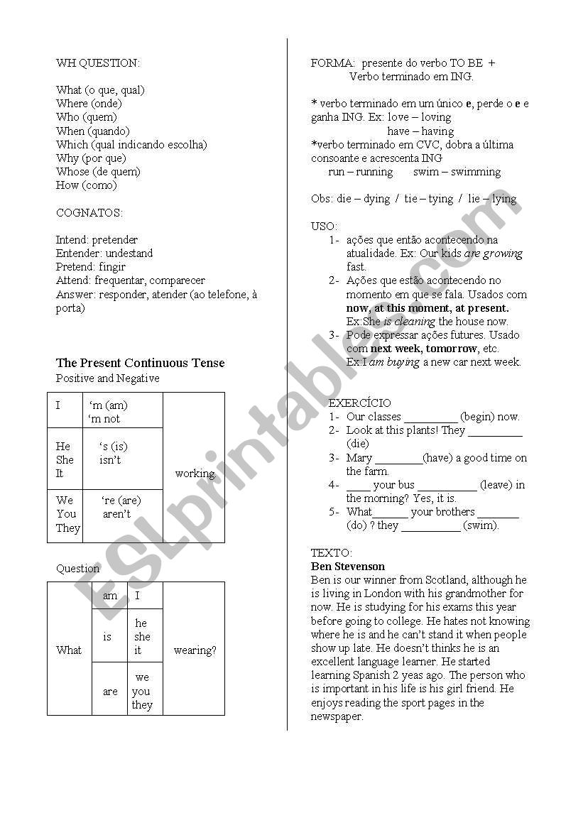 Present continuous worksheet