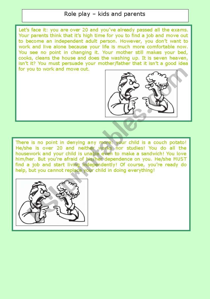 kids - parents - role play worksheet