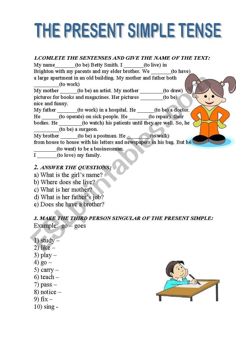 the presens simple tense worksheet