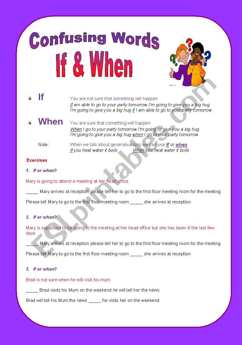 Confusing words: If & When worksheet