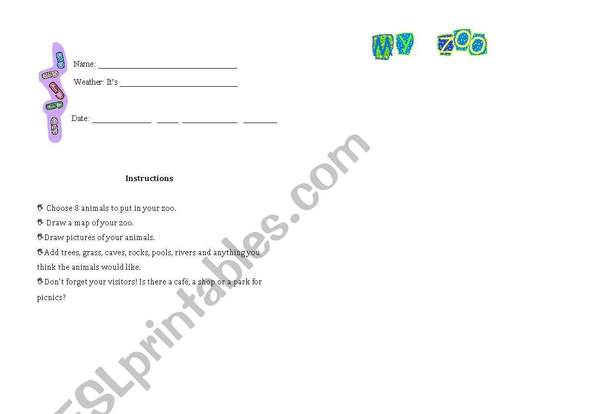 My Zoo worksheet