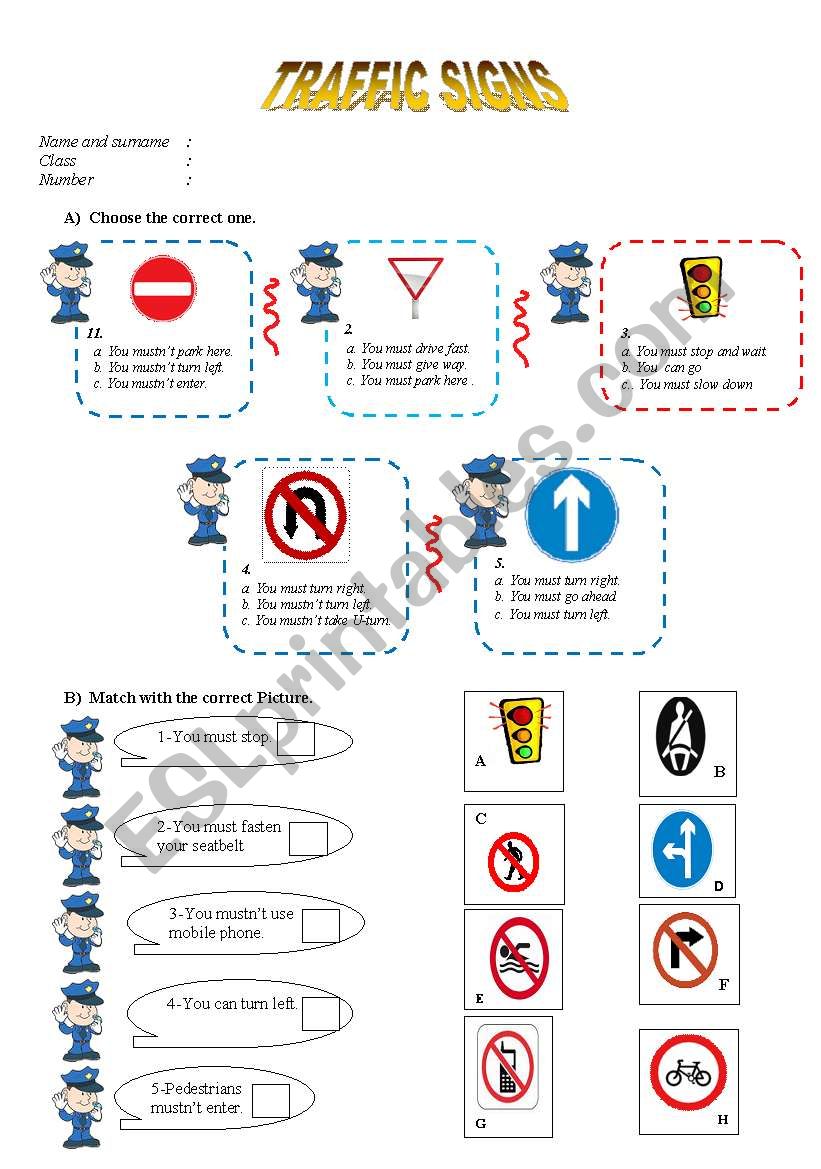 traffic signs worksheet