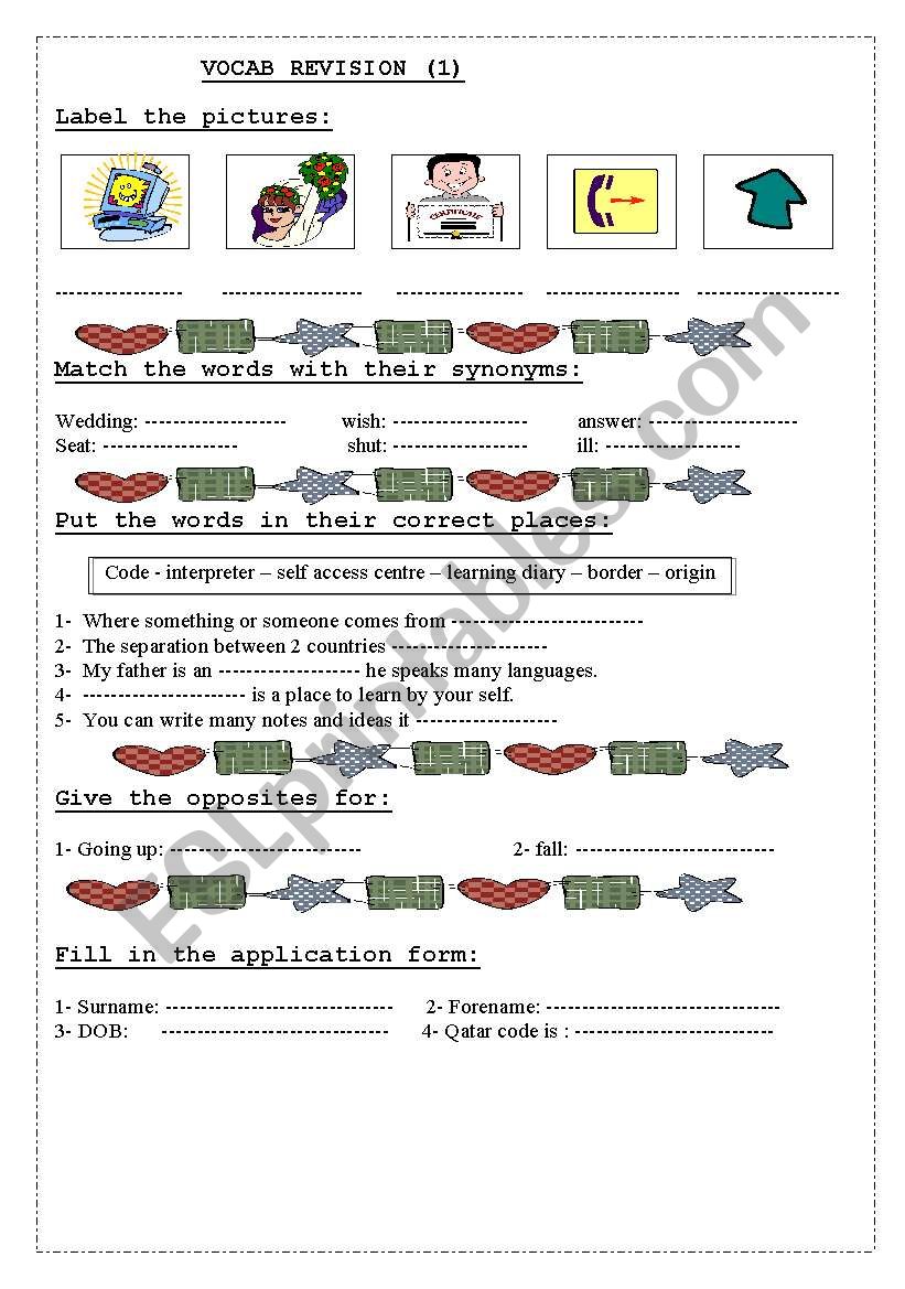 vocab revision worksheet