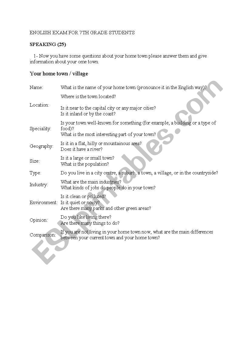 4th grades exam worksheet