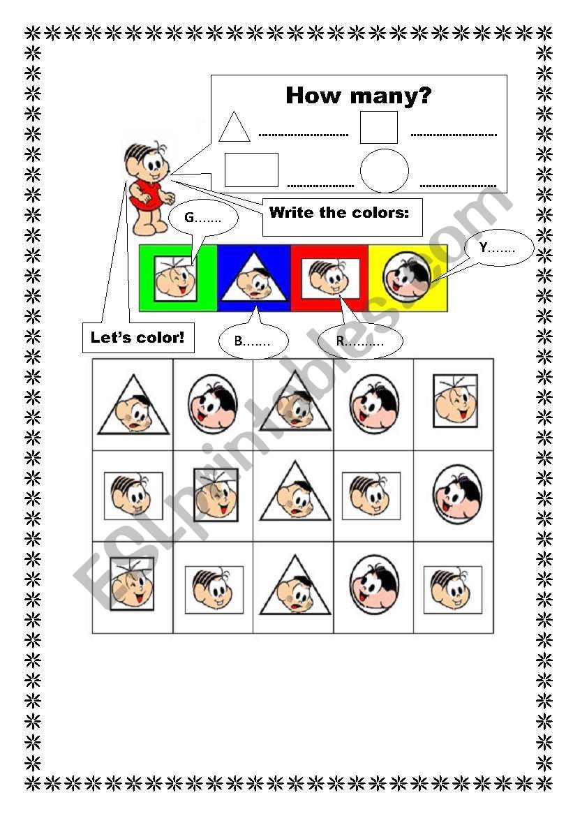 SHAPES- COUNT AND COLOR! worksheet