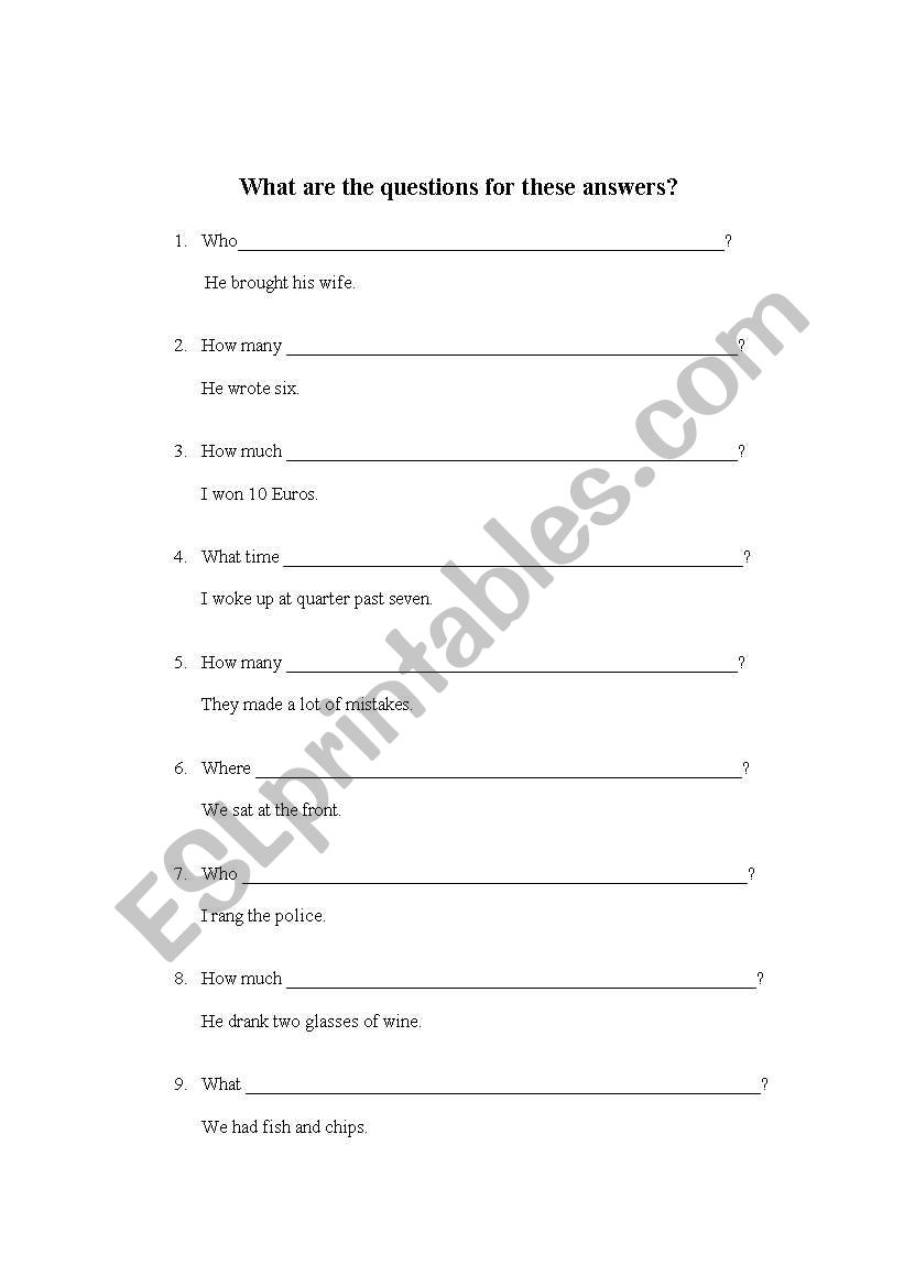 Questions and answers worksheet