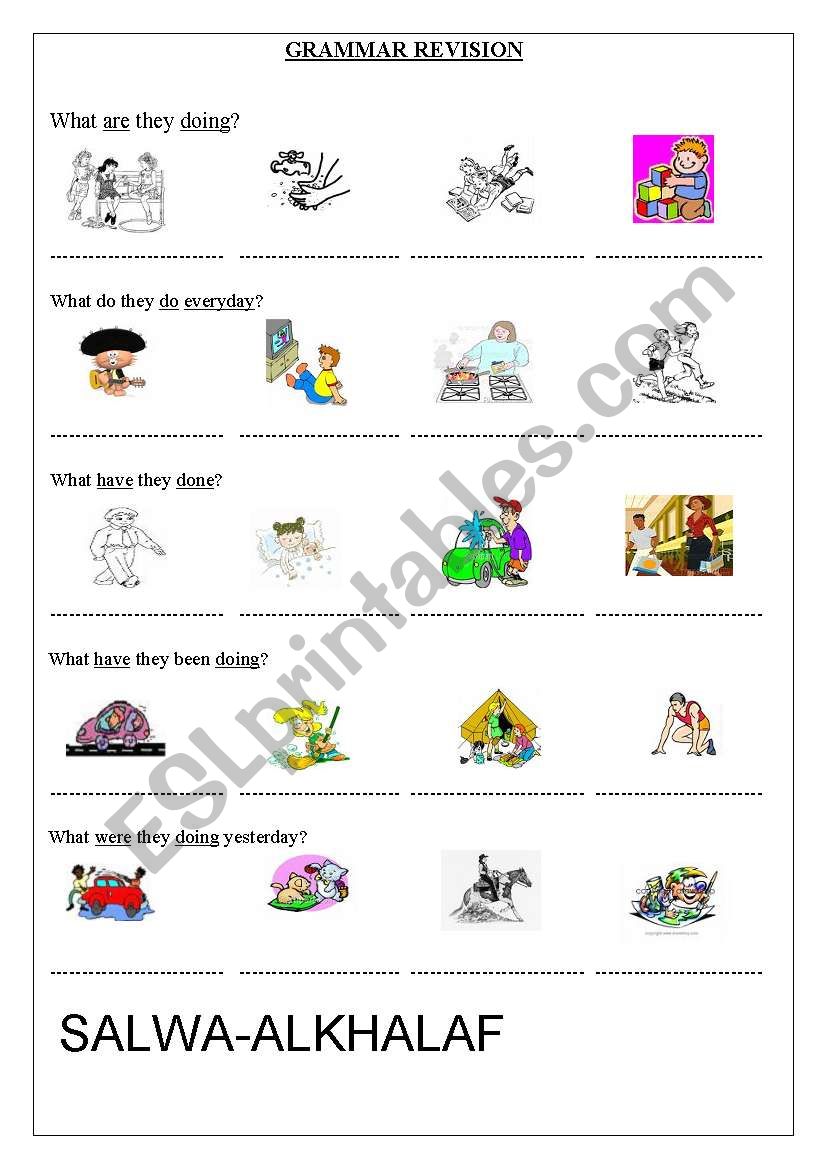 revion on verbs worksheet