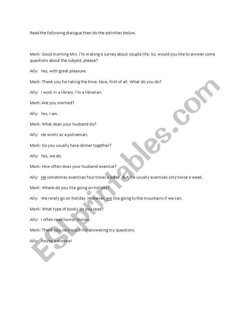 complete the dialoge worksheet