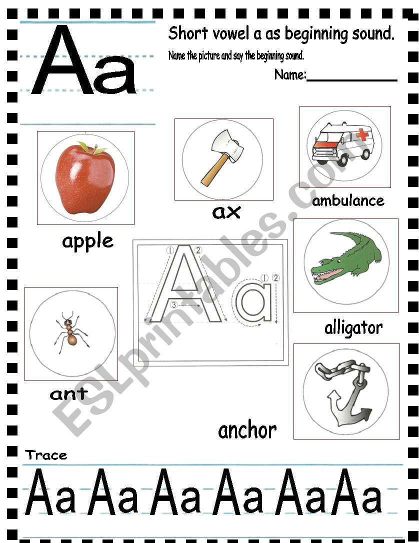 ABC- letter Aa and sentences worksheet