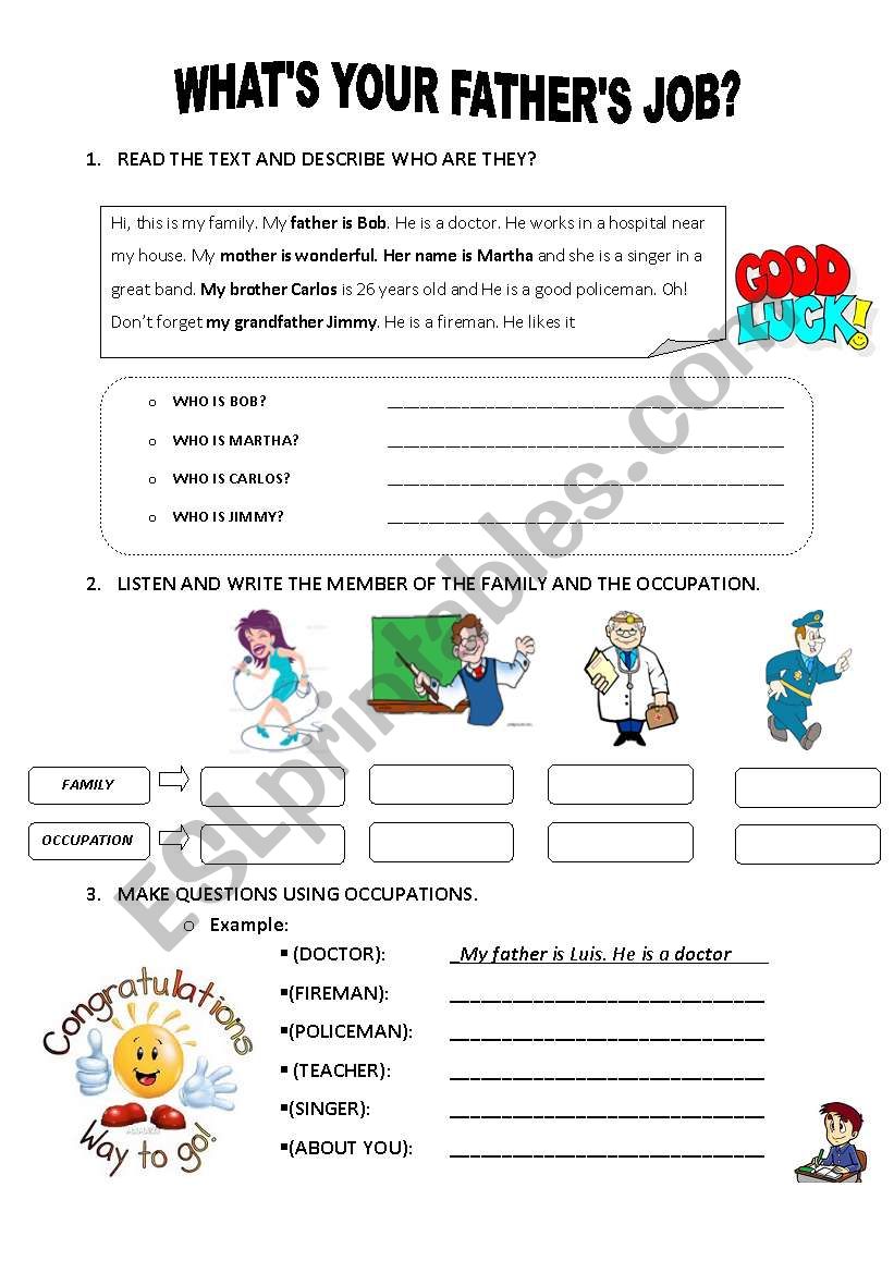 JOBS AND OCCUPATIONS worksheet