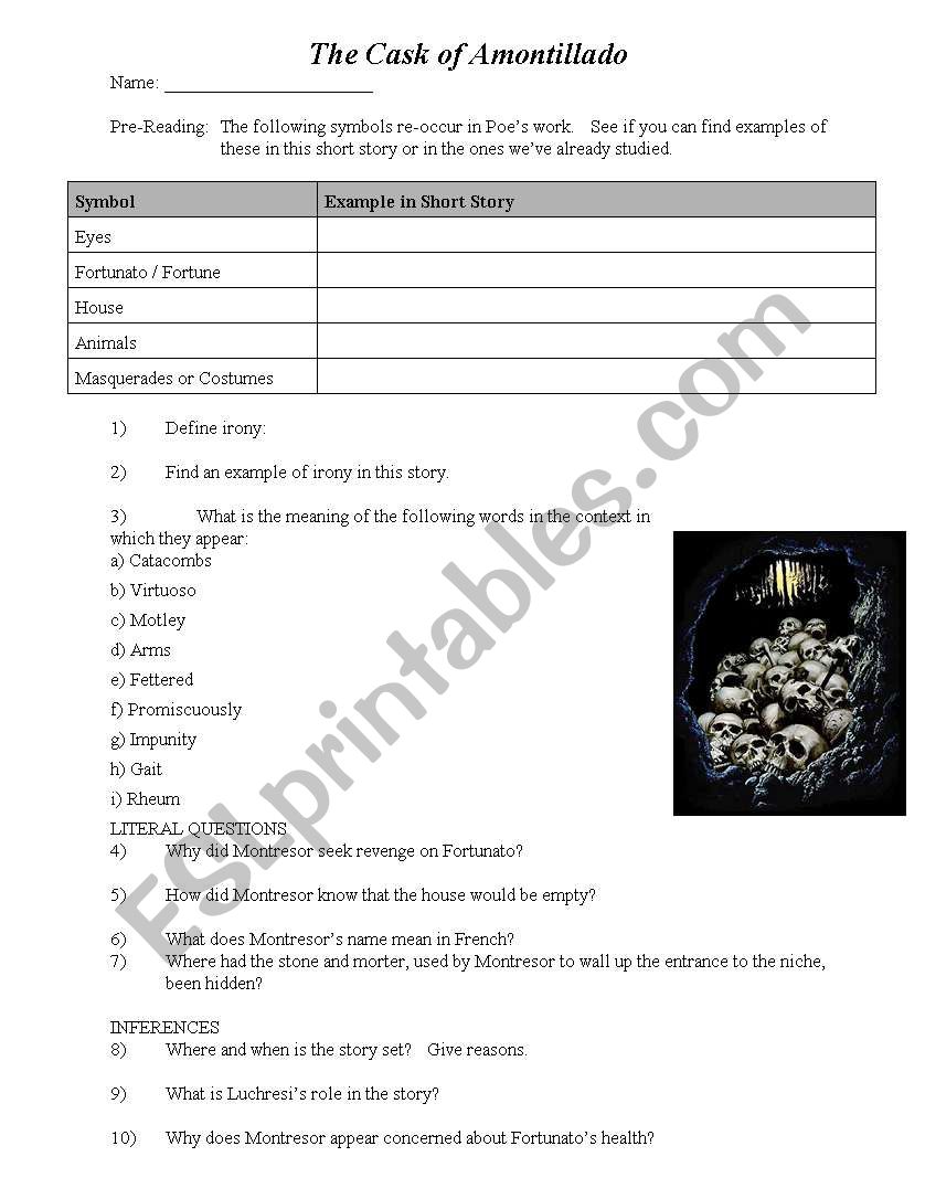 Cask of Amontillado worksheet