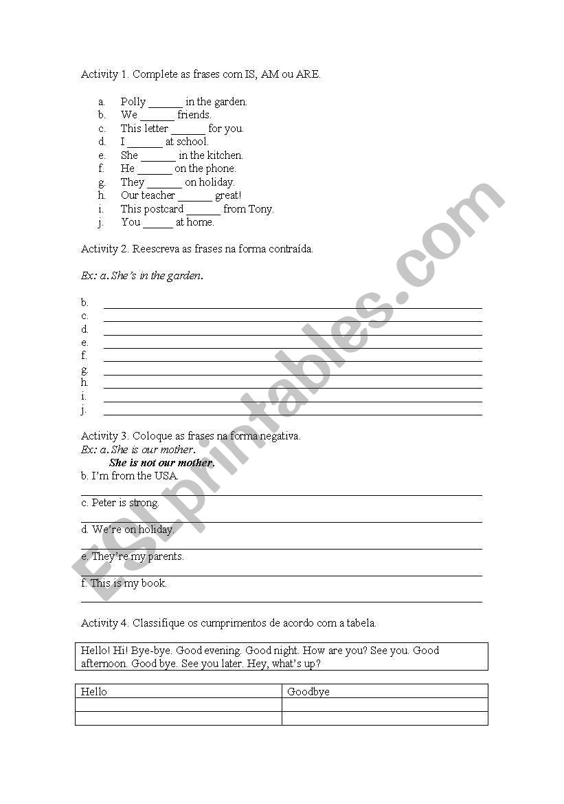 Verb to be activity worksheet