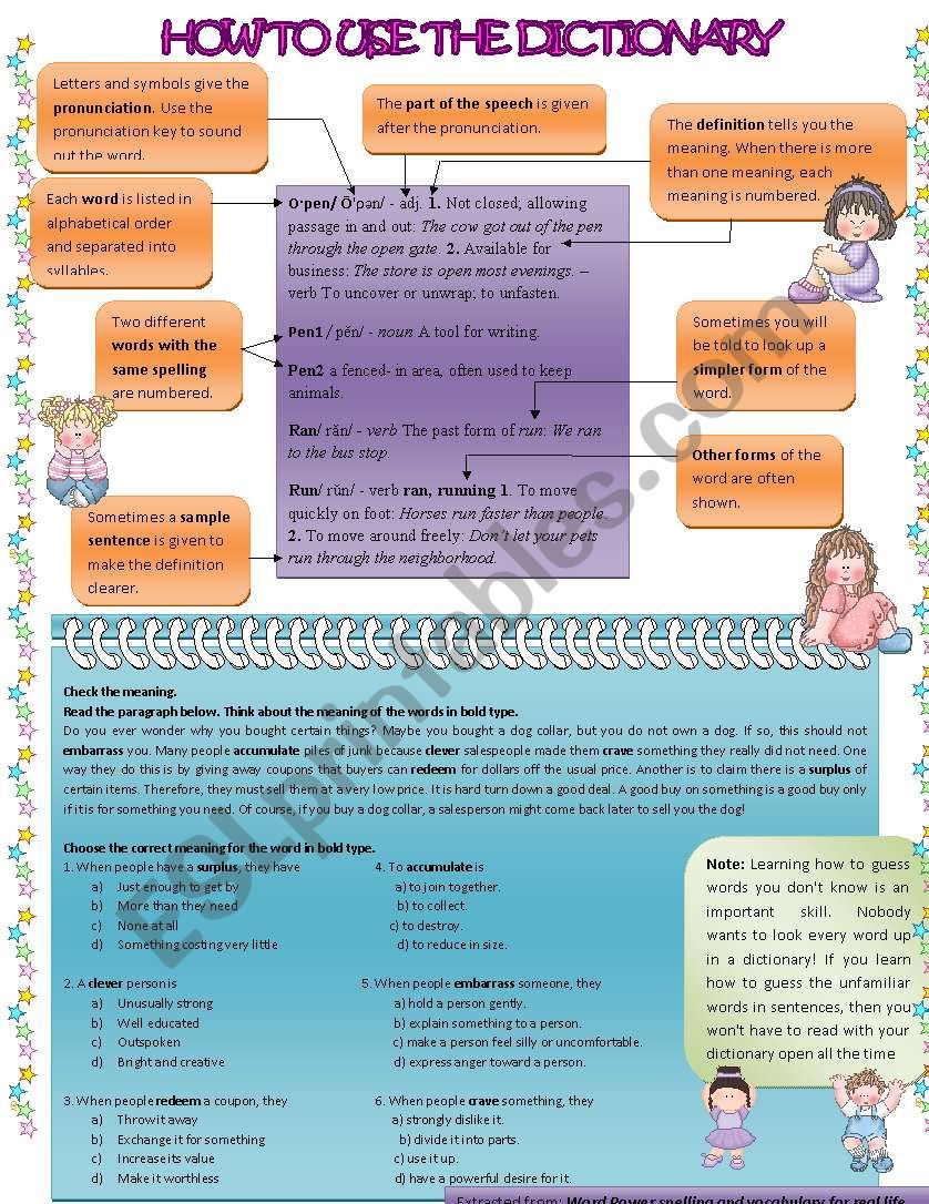 How to use the dictionary worksheet