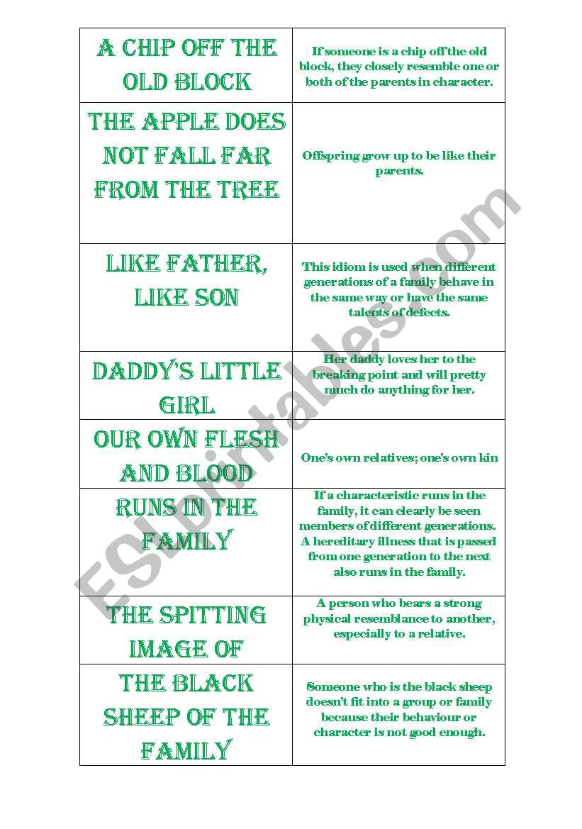 Family Idioms worksheet