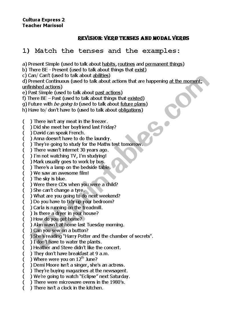 Verb Tenses Review worksheet