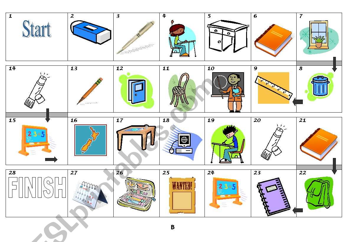 borad game classroom objects worksheet