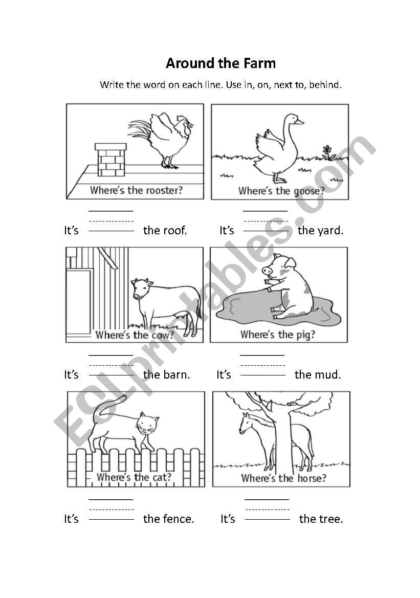 animal, around the farm worksheet