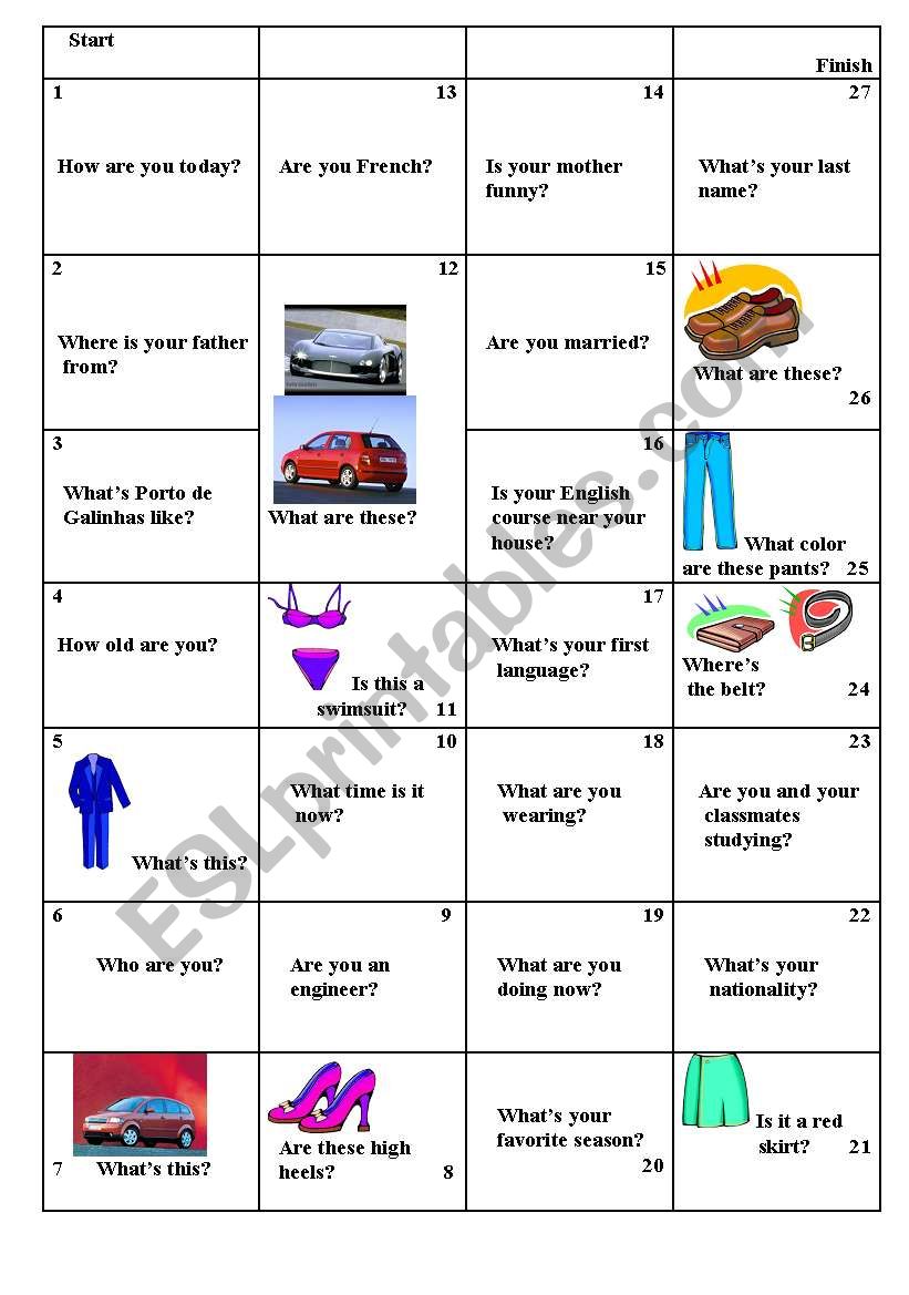 Beginners board game worksheet