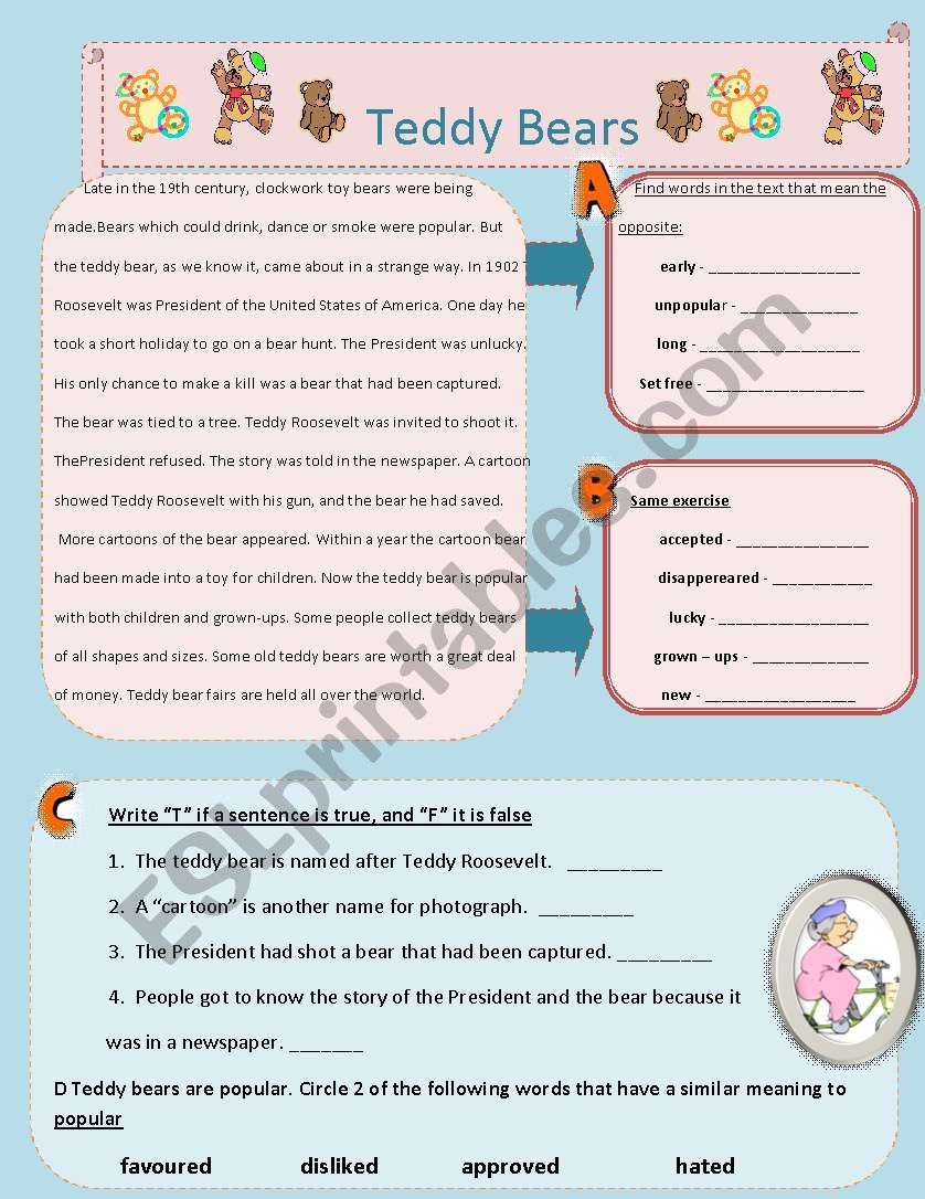 Teddy bears worksheet