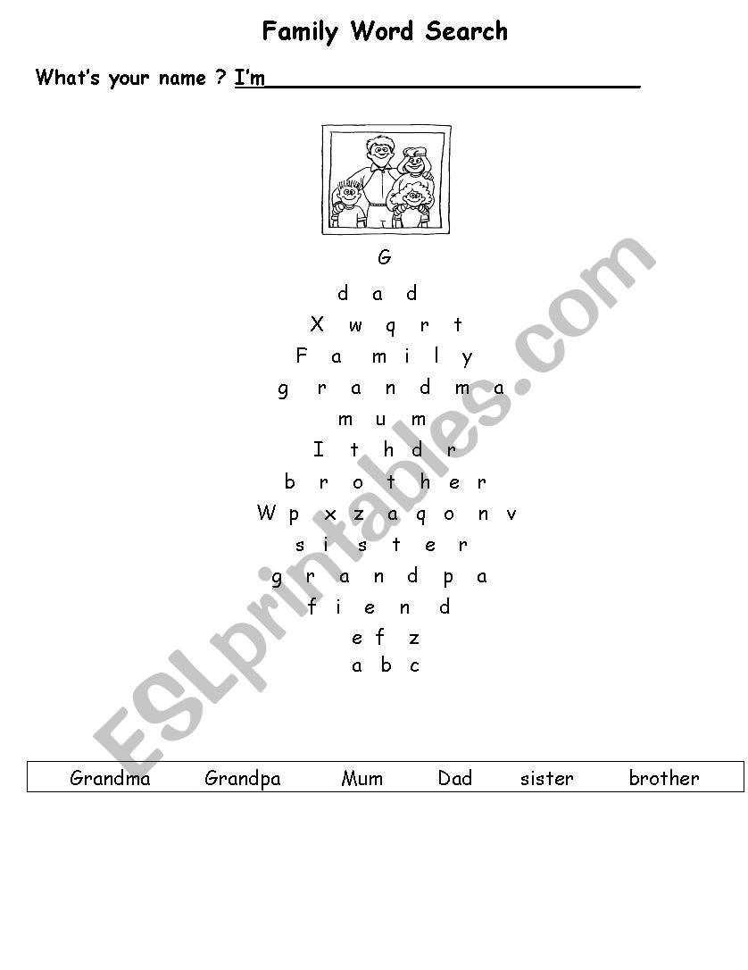 family word search worksheet