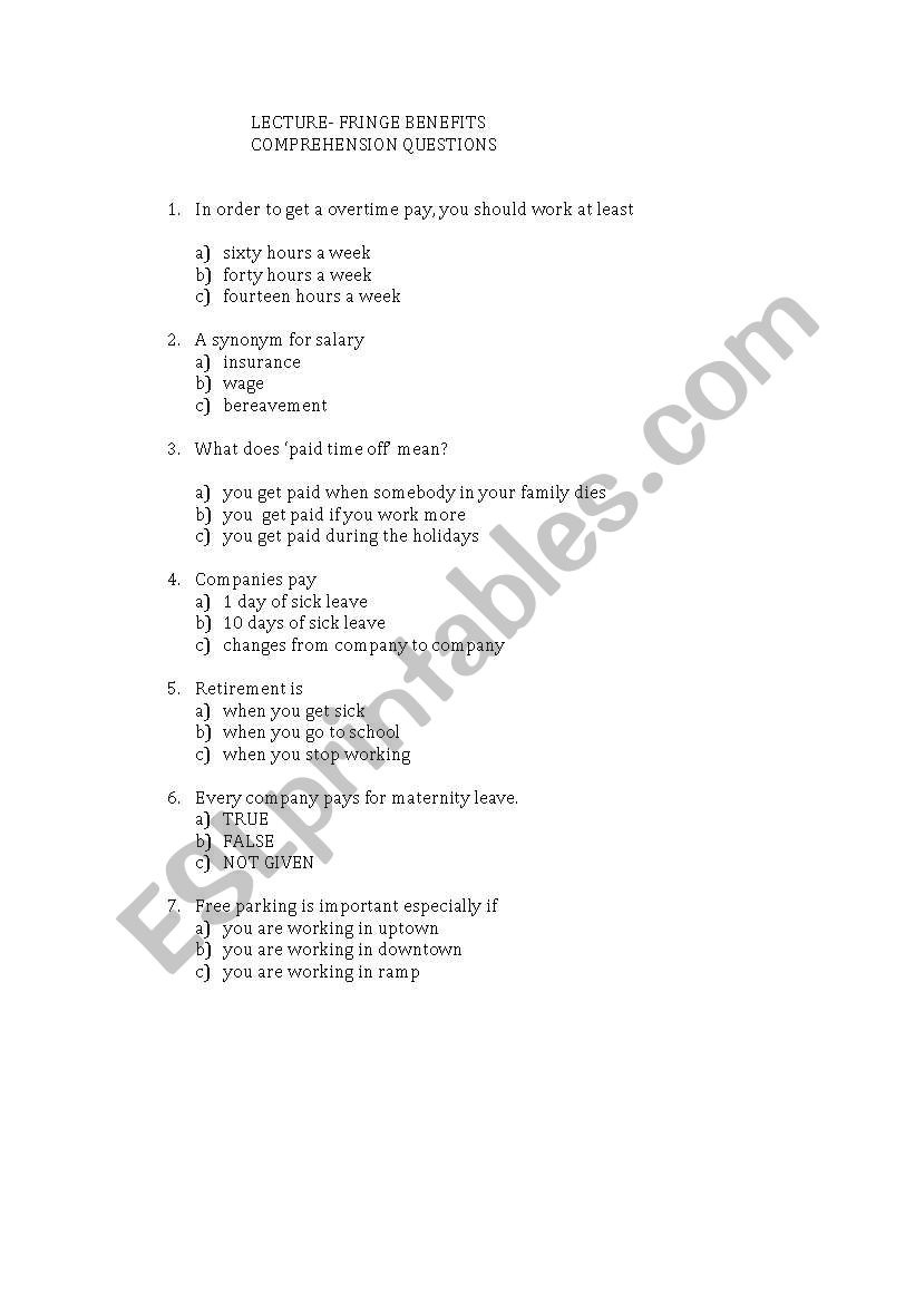 lecture questions worksheet
