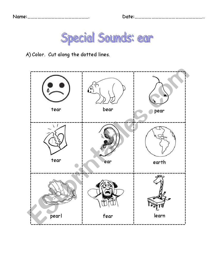 Cut and Paste Activity: Phonics /ear/  