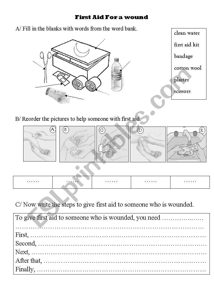 First aid foe a wound worksheet