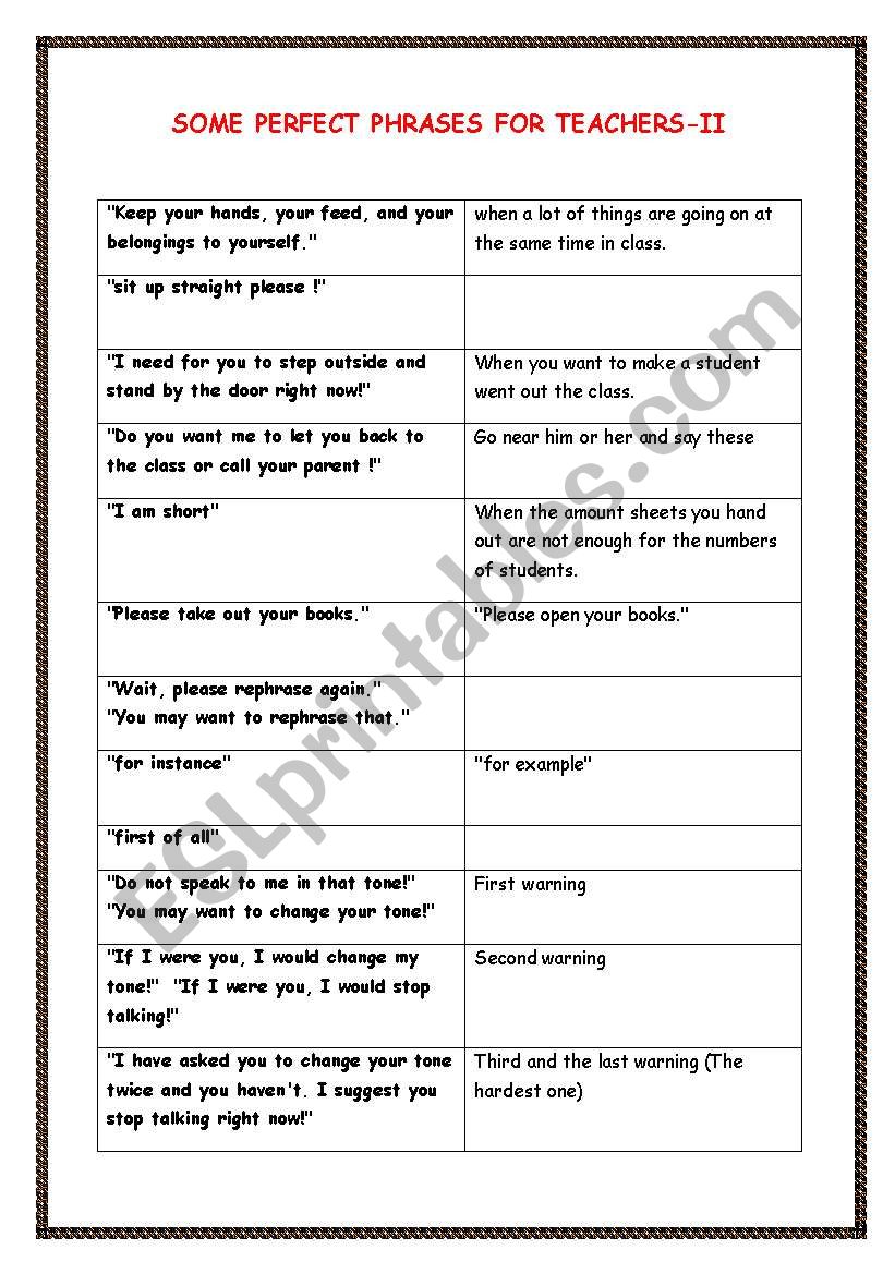 Common Phrases For ESL Teacher