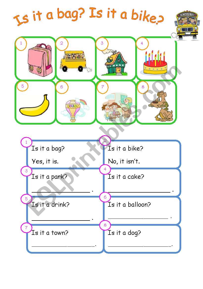 Is it a bag? Is it a bike? worksheet