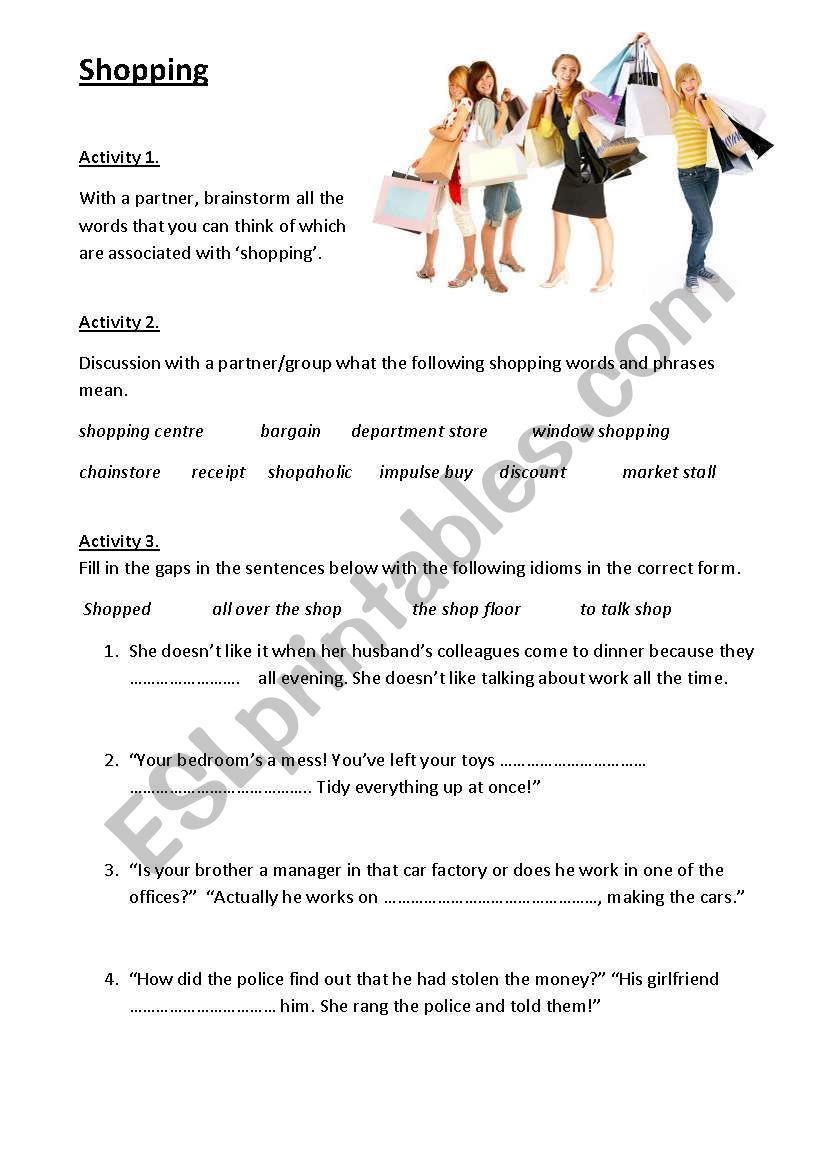 Shopping worksheet