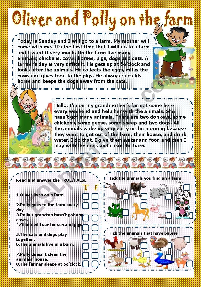 oliver and polly on the farm worksheet
