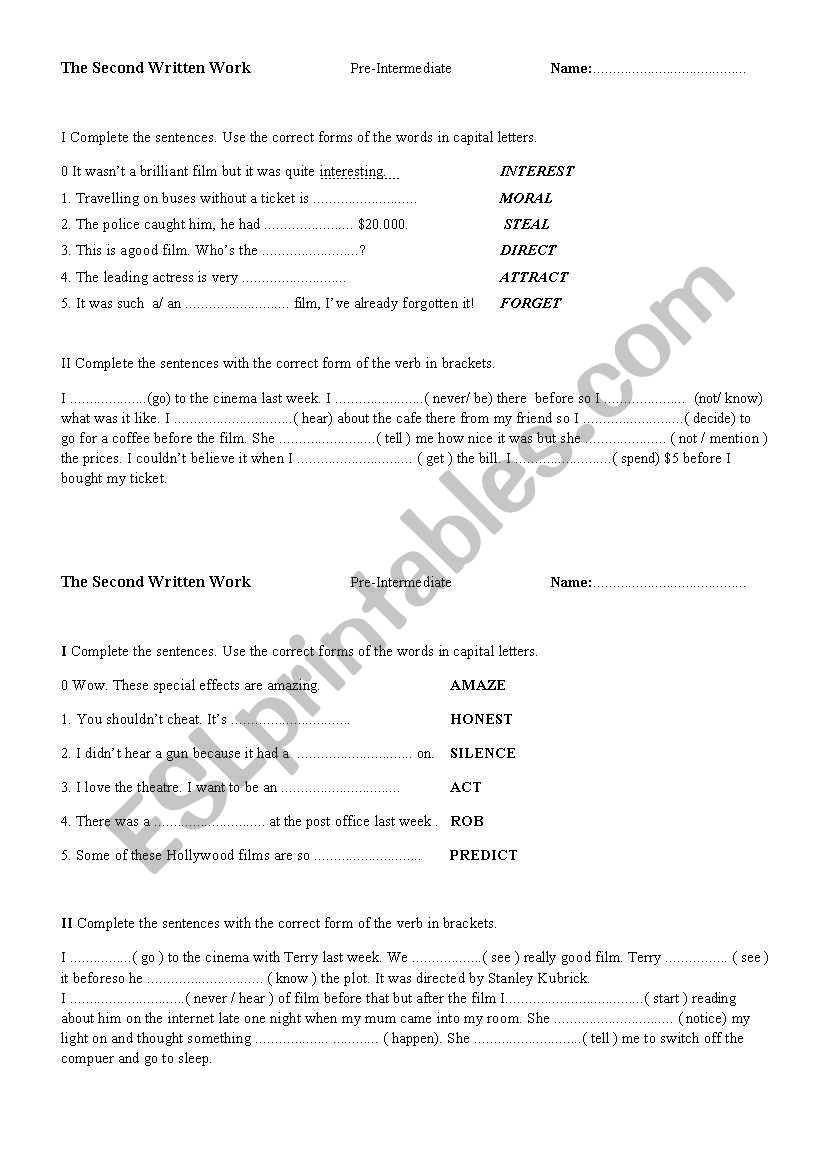 The Second Written Paper worksheet