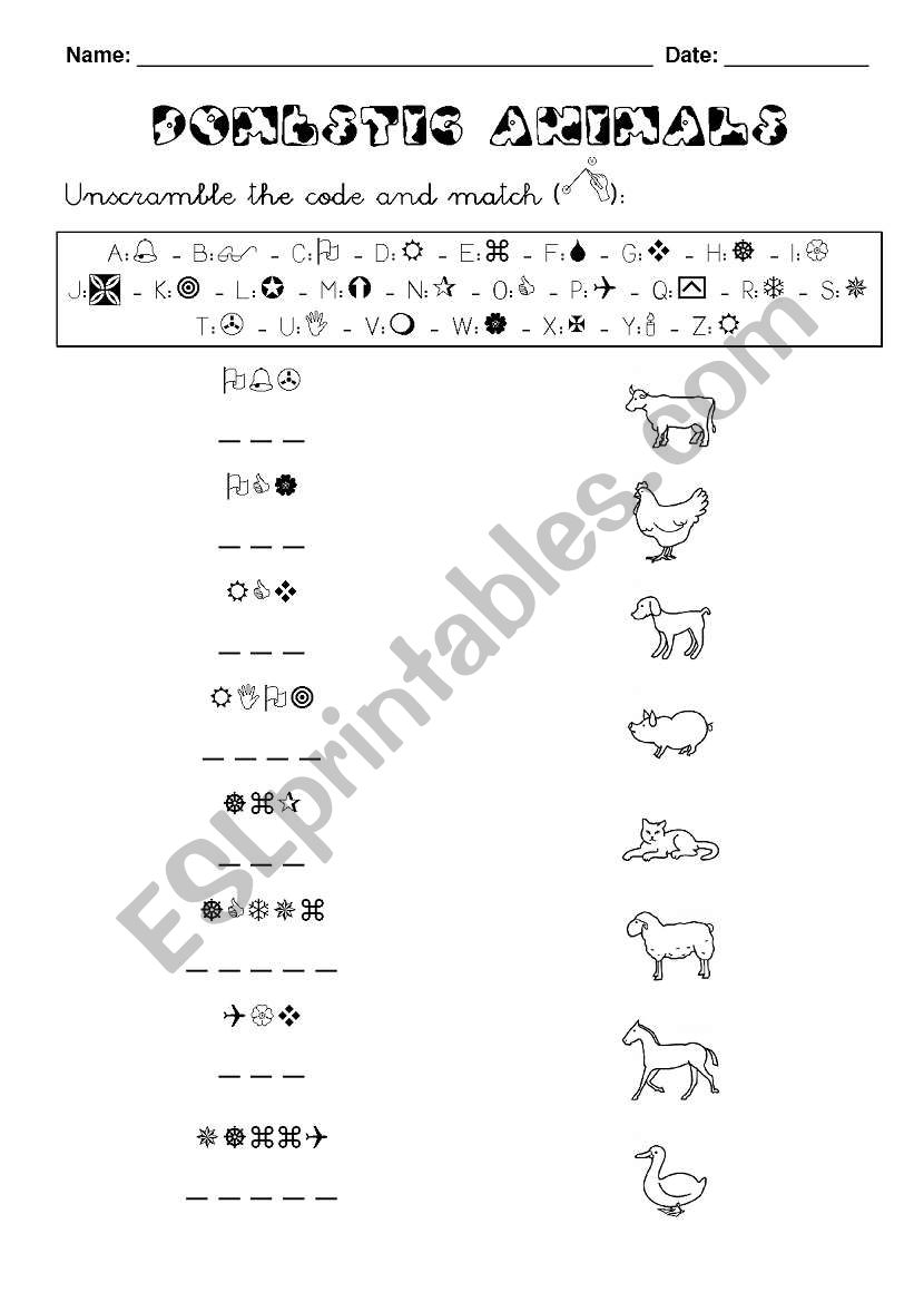 Domestic Animals worksheet