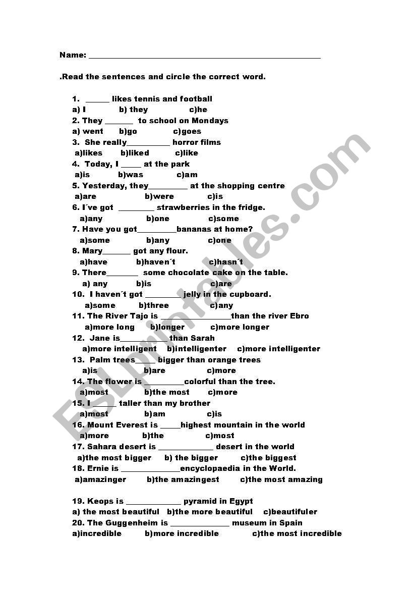 past simple/comparatives/superlatives