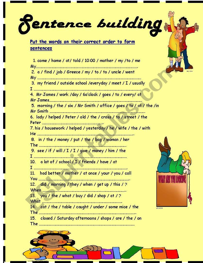 sentence building worksheet