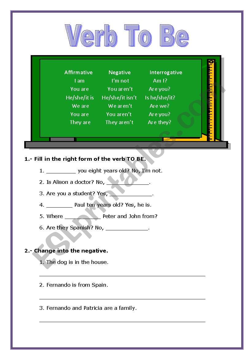 Verb to be worksheet