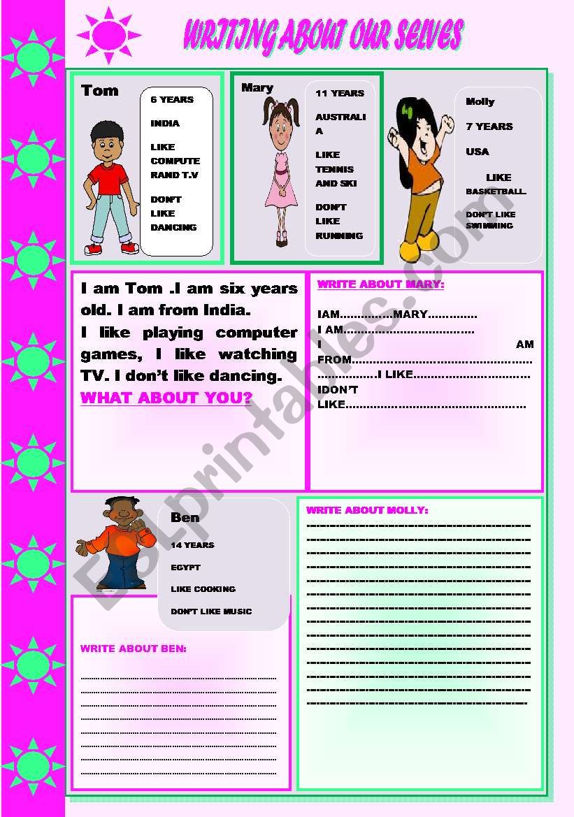 WRITING ABOUT OURSELVES worksheet
