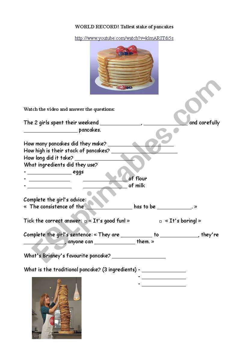 the tallest stake of pancakes worksheet