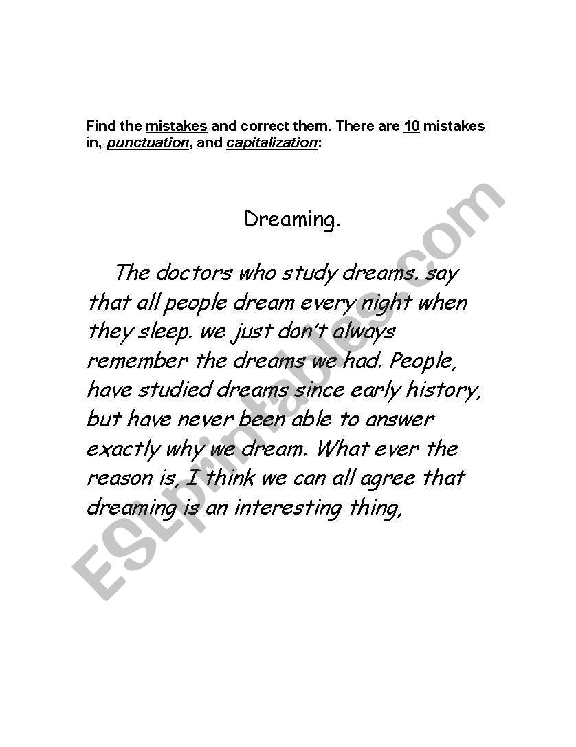 Find the Mistakes worksheet