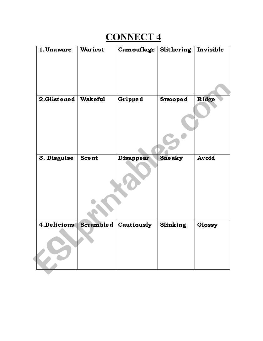 CONNECT FOUR ACTIVITY worksheet