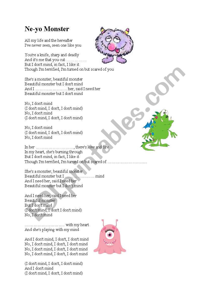 Song: Monster Ne-yo worksheet