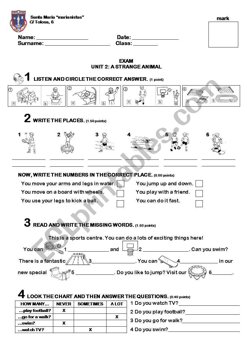 SPORTS EXERCISE worksheet