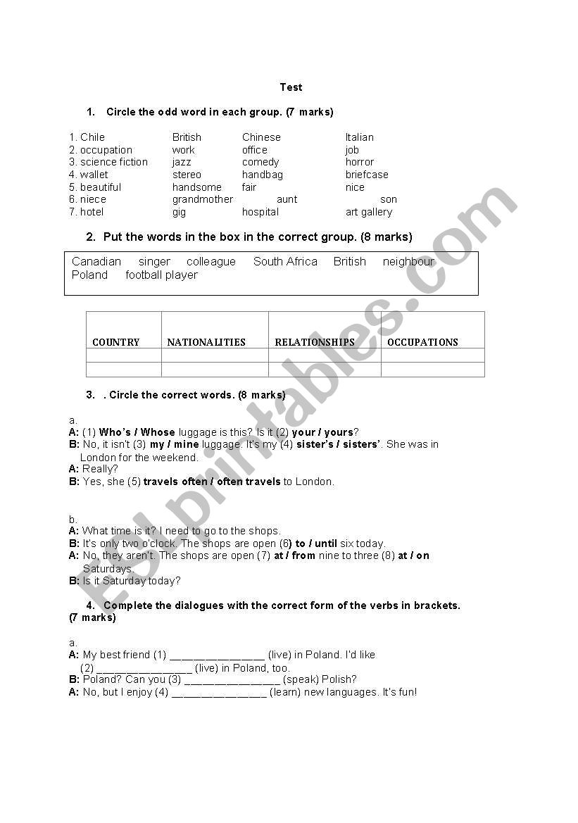 Test worksheet