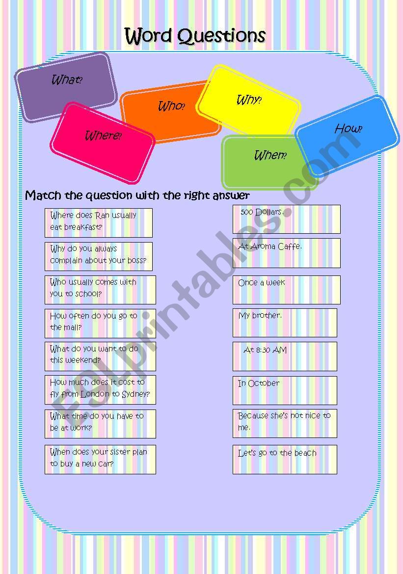 Word Questions worksheet