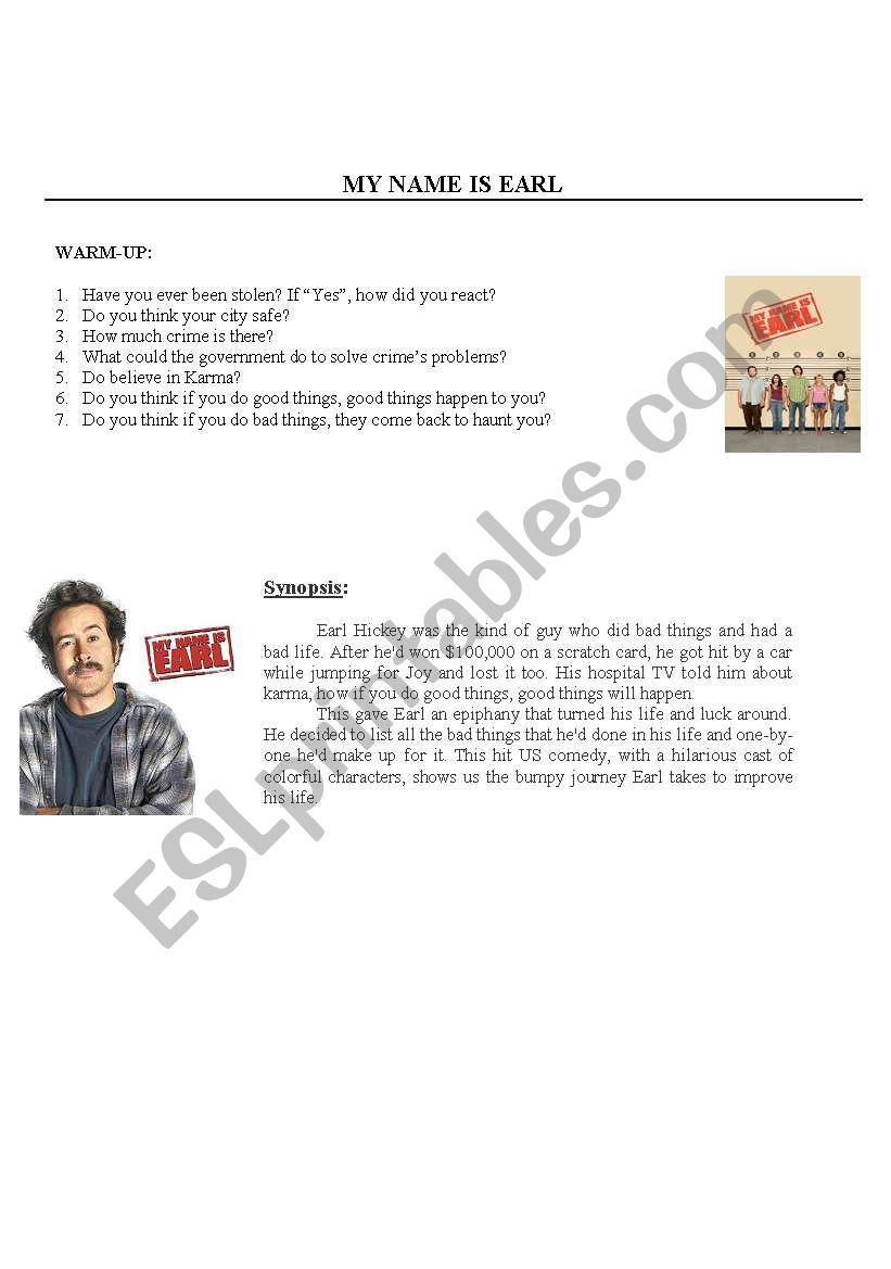 My name is Earl  worksheet