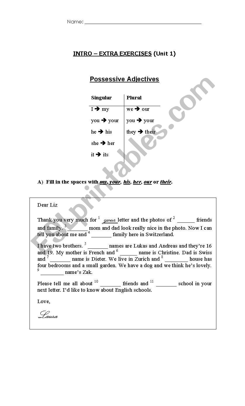 possessive adjectives worksheet