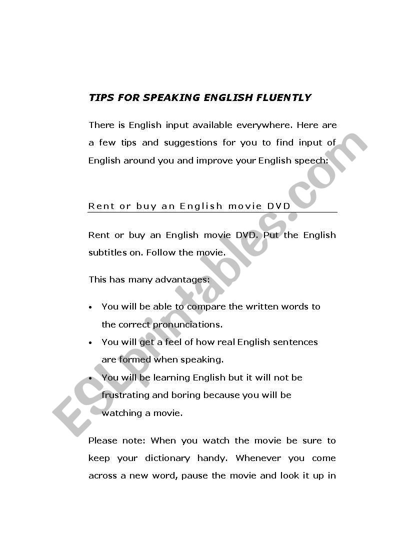 TIPS FOR SPEAKING ENGLISH FLUENTLY