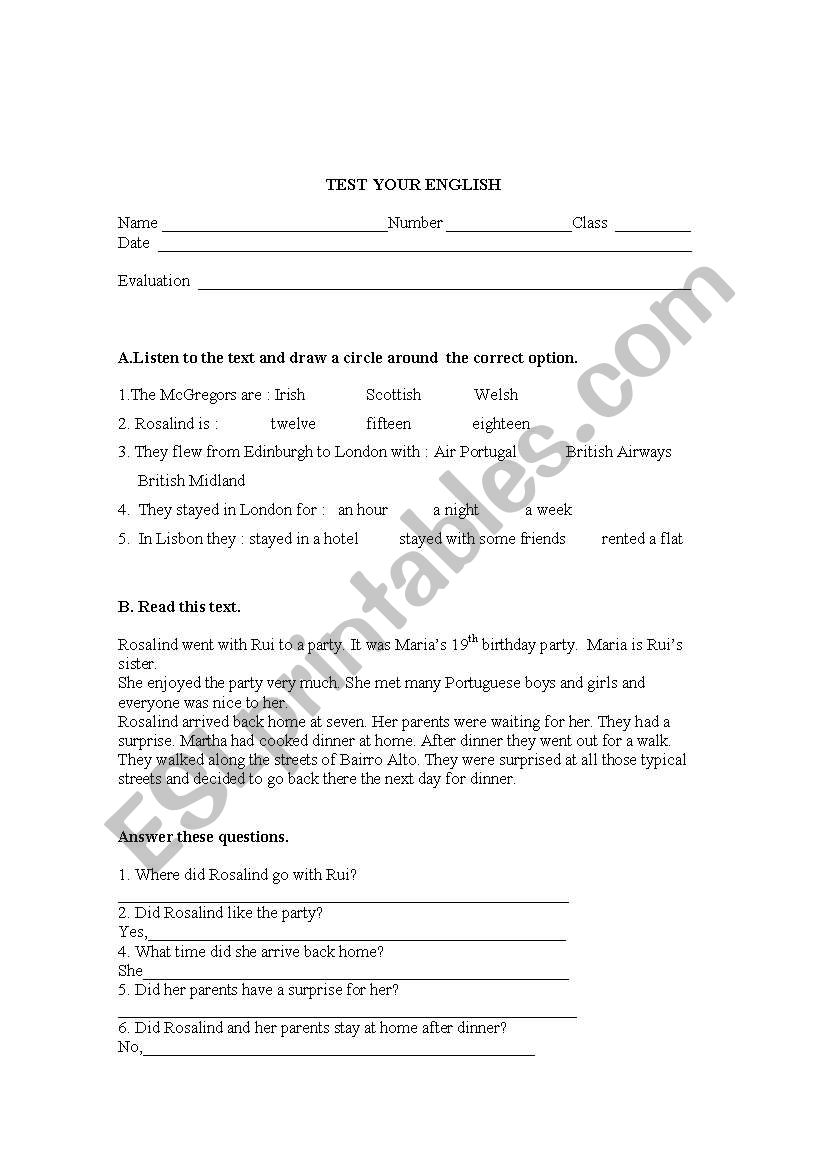 Test your English     worksheet