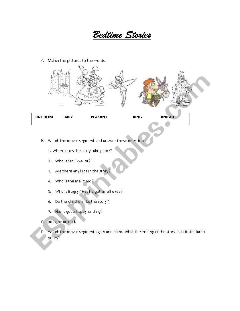 Bedtime stories worksheet